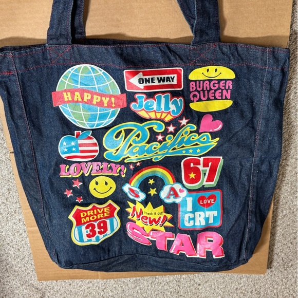 Denim Tote Bag with Colorful Patches - Picture 8 of 10